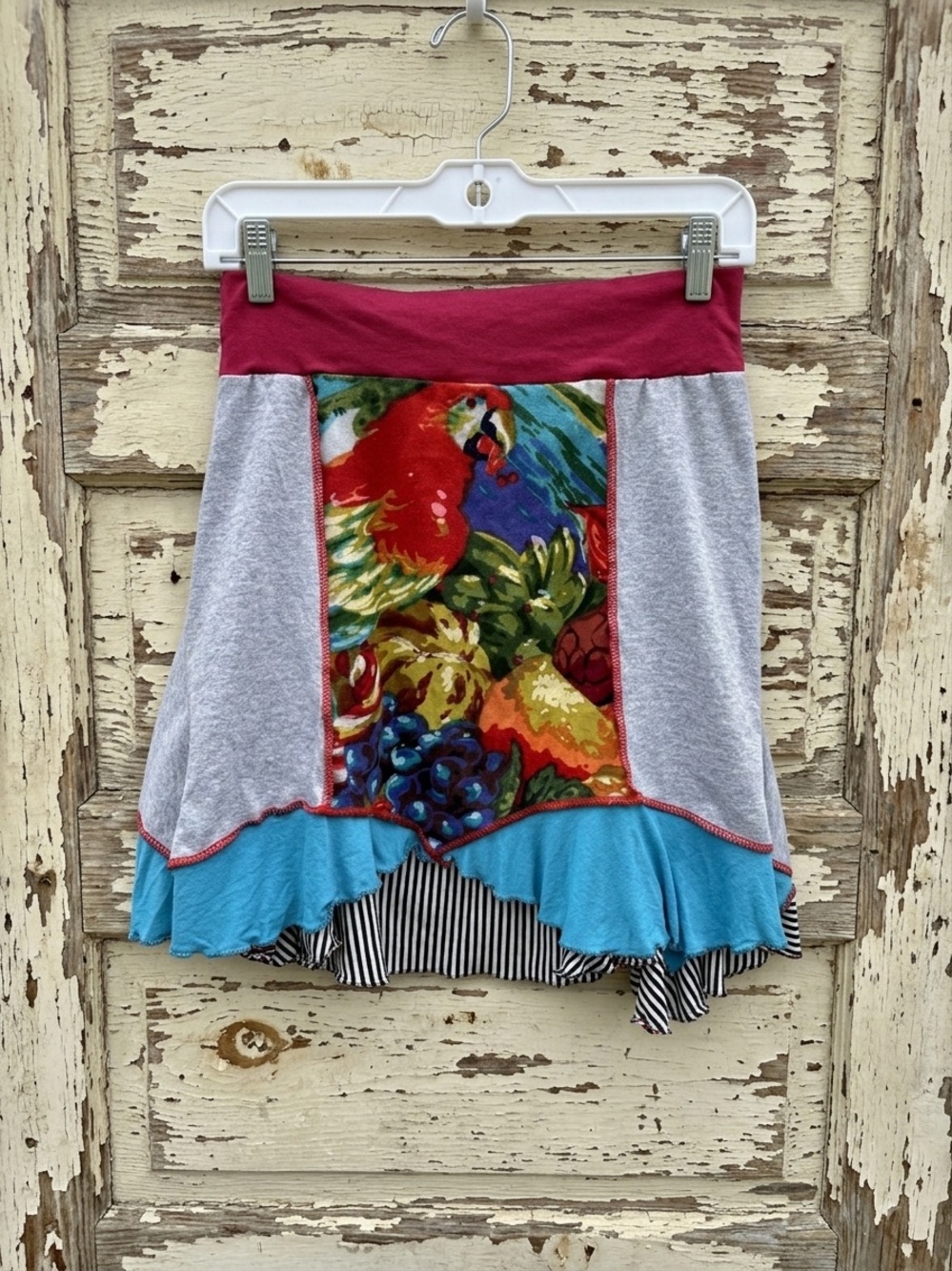 Handmade repurposed 🦜 Parrot skirt/ panel skirt/ hippie boho festival clothing